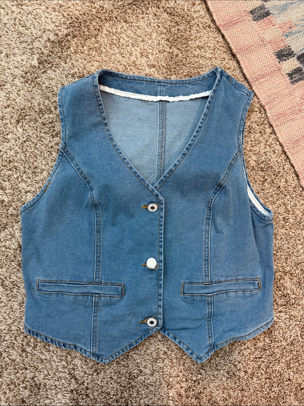 Classic Denim Button Vest in Medium Blue